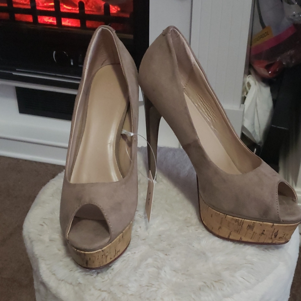 Faux suede platform heels
